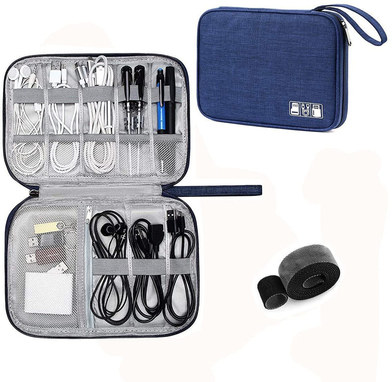 Electronic Organizer Travel Universal Cable Organizer Electronics Accessories Cases for Cable, Charger, Phone, USB, SD Card,1Pack Blue Single Layer/9.85”x7.48”x0.79”