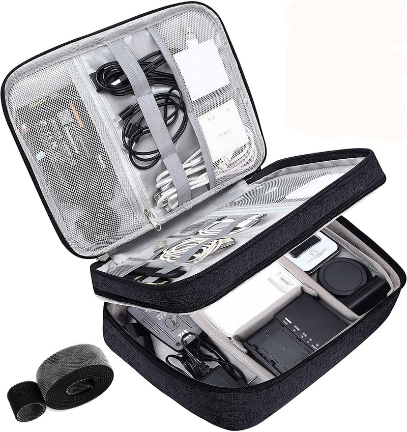 Electronic Organizer Travel Universal Cable Organizer Electronics Accessories Cases for Cable, Charger, Phone, USB, SD Card,1Pack Black Triple Layer /11.02" x 8.27" x 3.94"