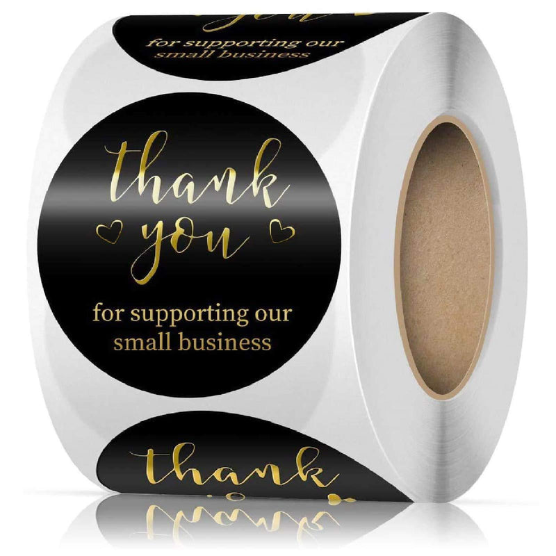 JUZIEM Thank You Stickers Roll, 1.5" Thank You Labels for Supporting My Small Business, Round Kraft Thank You Seal Stickers for Greeting Cards, Flower Bouquets, Gift Wraps, Baking, Mailers Bag (Black) Black