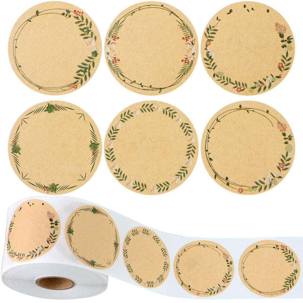 Sabary 600 Pieces Label Stickers Floral Natural Brown Kraft Stickers for Mason Jars and Lids Labels, Pantry Labels, Present Sticker Labels, Canning Labels, Bottle Labels, Spice Labels, 6 Designs