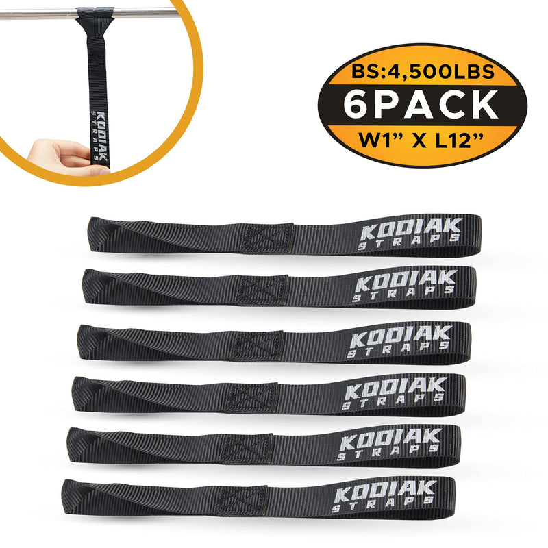 Soft Loop Tie Down Straps - 1 x 12 inches- 4,500 lb Load Capacity - Black 6 Pack - Loops for Securing ATV, UTV, Motorcycles, Scooters, Dirt Bikes, Lawn & Garden Equipment by KODIAK STRAPS 1 x 12 inch BLACK
