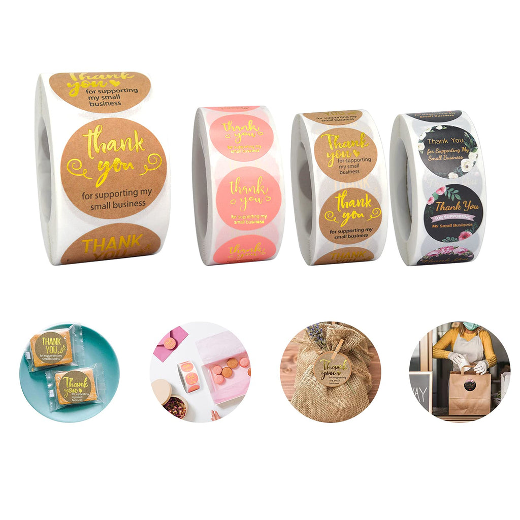 4 Rolls 2000 Pcs Thank You Stickers Small Business - 1 Roll 1.5 & 3 Rolls 1 Inch Thank You Stickers Labels, Decorative Sealing Stickers, for Envelopes, Bubble Mailers and Gift Bags Packaging, 500/Roll