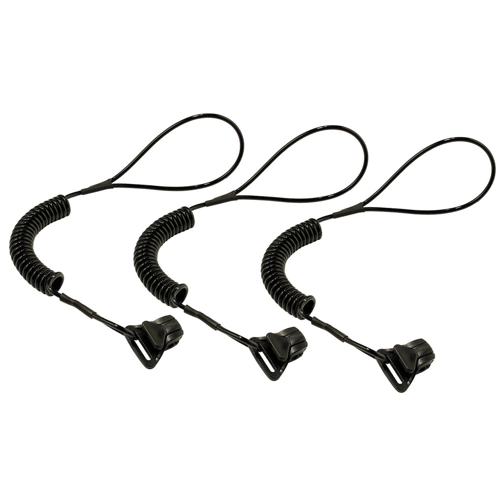 Coiled Lanyard with Clamp End, No Snag Design, Easily Attaches to Hard Hat, Tools, or Small Valuables, Weight Capacity 2lbs, Ergodyne Squids 3158, 3-Pack Black