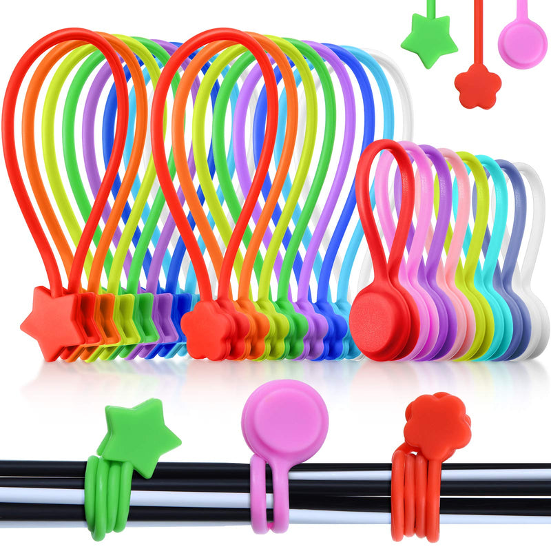 32 Pcs Magnetic Cable Ties Silicone Cable Management Ties Magnet Twist Ties Reusable Cord Clips for Bundling, Organizing, Holding Cable Wire Cord to Fridge Home Car Office (Delicate Style, 4 Inch) Delicate Style