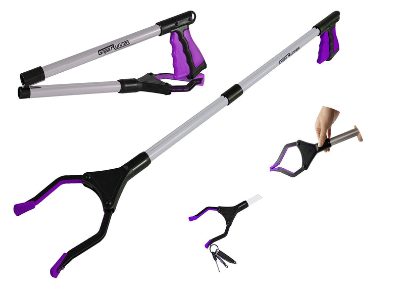 GrabRunner Reacher Grabber Tool for Elderly,32 Inch Foldable Trash Picker Grabber 90° Rotating Head Trash Gripper with Strong Magnetic Tip,Garden Nabber, Litter Picker,Long Arm Extension (Purple) Purple