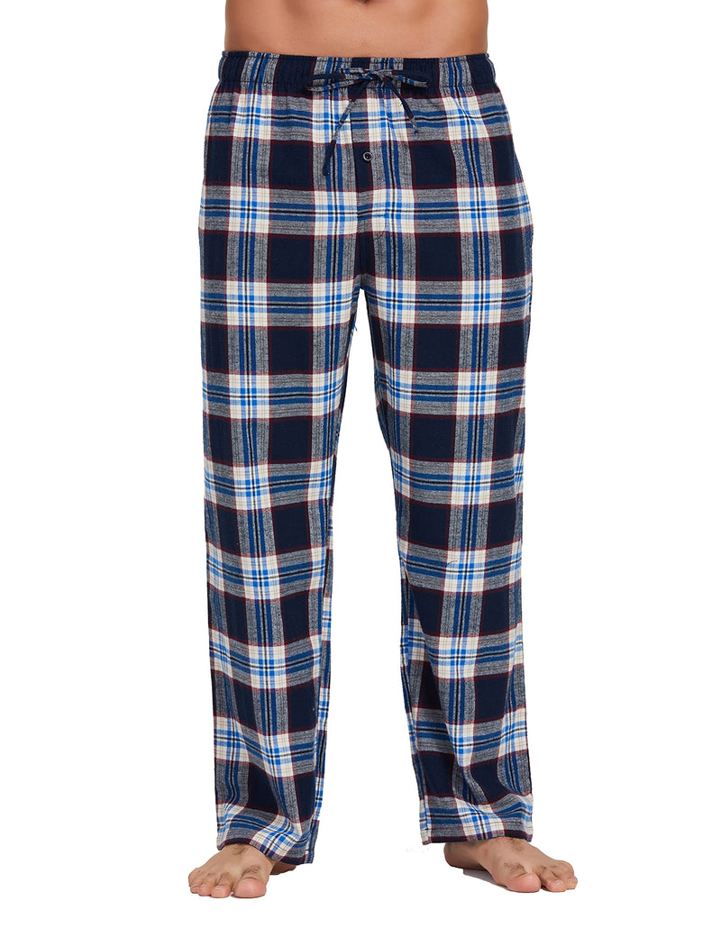 YINC Men's 100% Cotton Super Soft Flannel Pajama Pants Medium Navy White Tartan