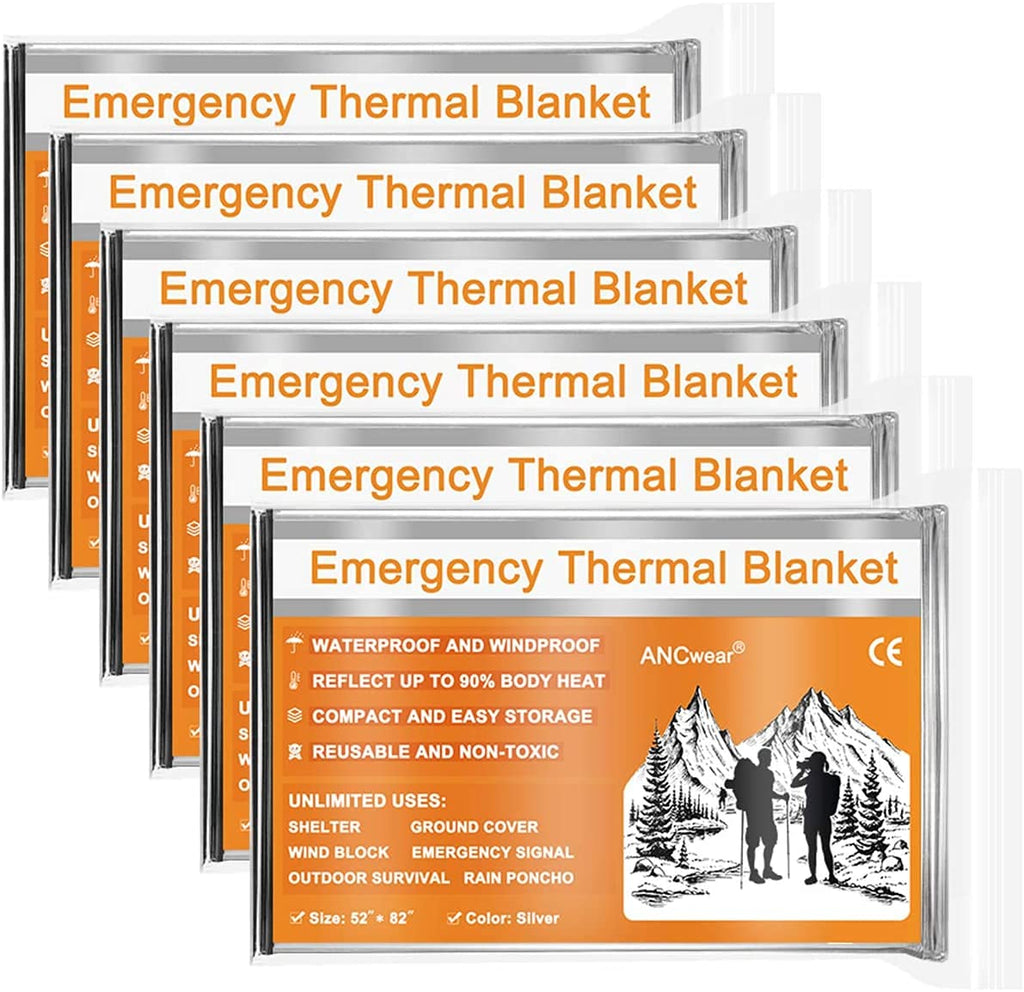 ANCwear Emergency Blankets Pack-12,Foil Mylar Thermal Blankets Space Blanket 52"x82" for Outdoors,Hiking,Survival,or First Aid 6_silver