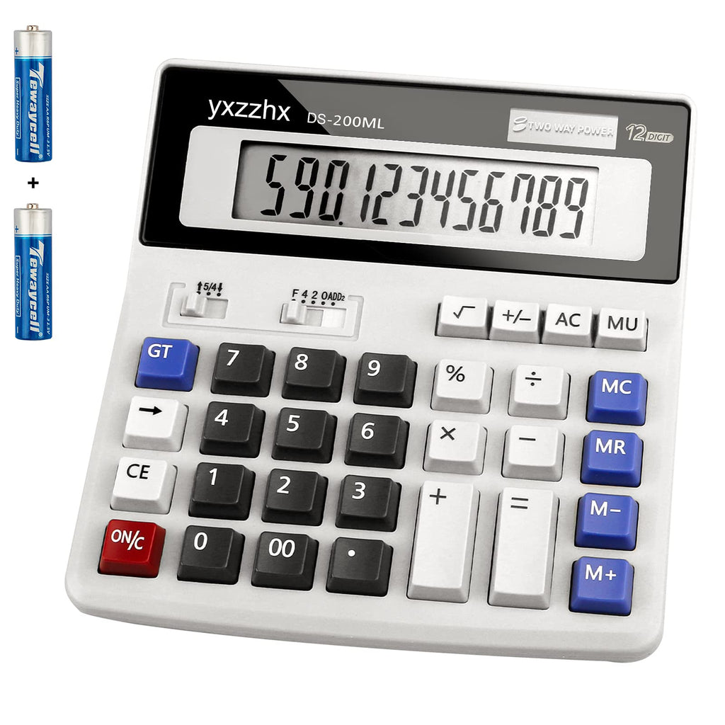 Desk Calculator, Two Way Power Battery and Solar Calculator Desktop, Big Buttons Easy to Press Used as Financial Calculator for Students or Office, 12 Digit Calculators Large Display Clearly