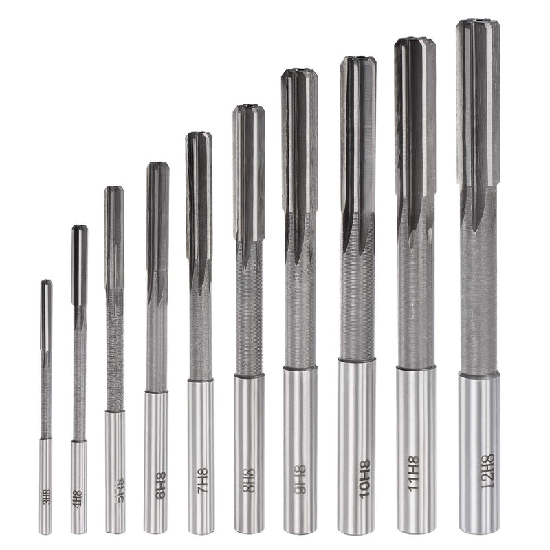 uxcell Chucking Reamer Set Lathe Machine Reamer Straight Flute Milling Cutter High Speed Steel H8 Tolerance (3mm 4mm 5mm 6mm 7mm 8mm 9mm 10mm 11mm 12mm) 10pcs