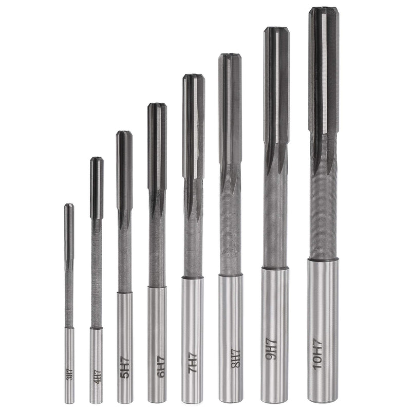 uxcell Chucking Reamer Set Lathe Machine Reamer Straight Flute Milling Cutter High Speed Steel H7 Tolerance (3mm 4mm 5mm 6mm 7mm 8mm 9mm 10mm) 8pcs