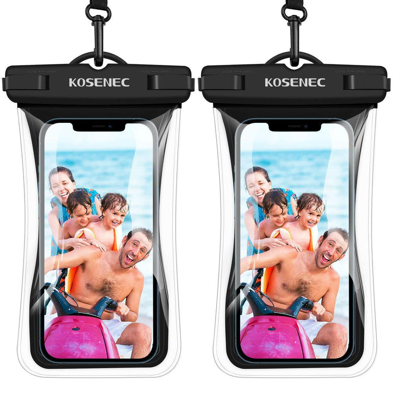 Waterproof Phone Pouch, [2-Pack] Floating IPX8 Universal Cell Phone Waterproof Case Underwater Dry Bag with Lanyard Take Pictures Compatible with iPhone, Samsung and More Up to 6.9'' Black+Black