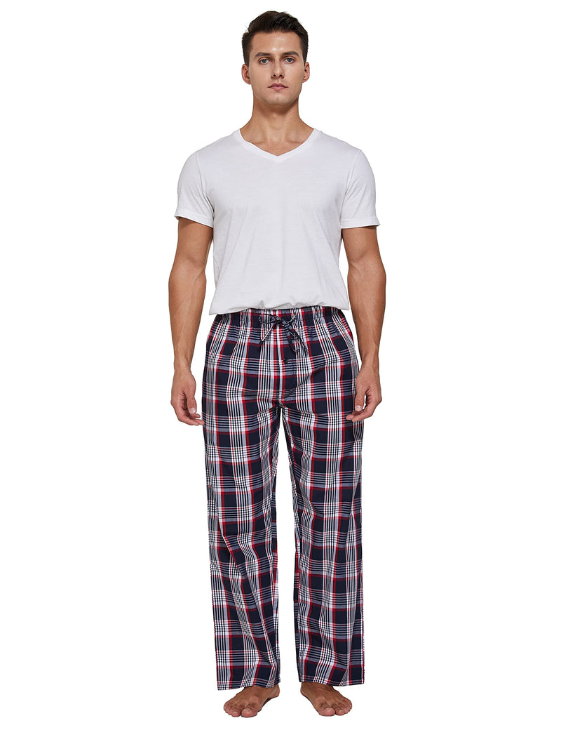 YINC Men's Woven Sleep Pajama Pant Poplin Lounge Pants with Pockets Navy White Tartan XX-Large