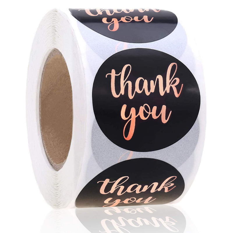 Yipmai Thank You Stickers Roll, 500PCs Round Thank You Stickers for Business with Rose Gold Letters, Decorative Sealing Labels for Greeting Cards, Flower Bouquets, Gift Wraps, Weddings, Parties (Black-Rose Gold) Black-rose Gold