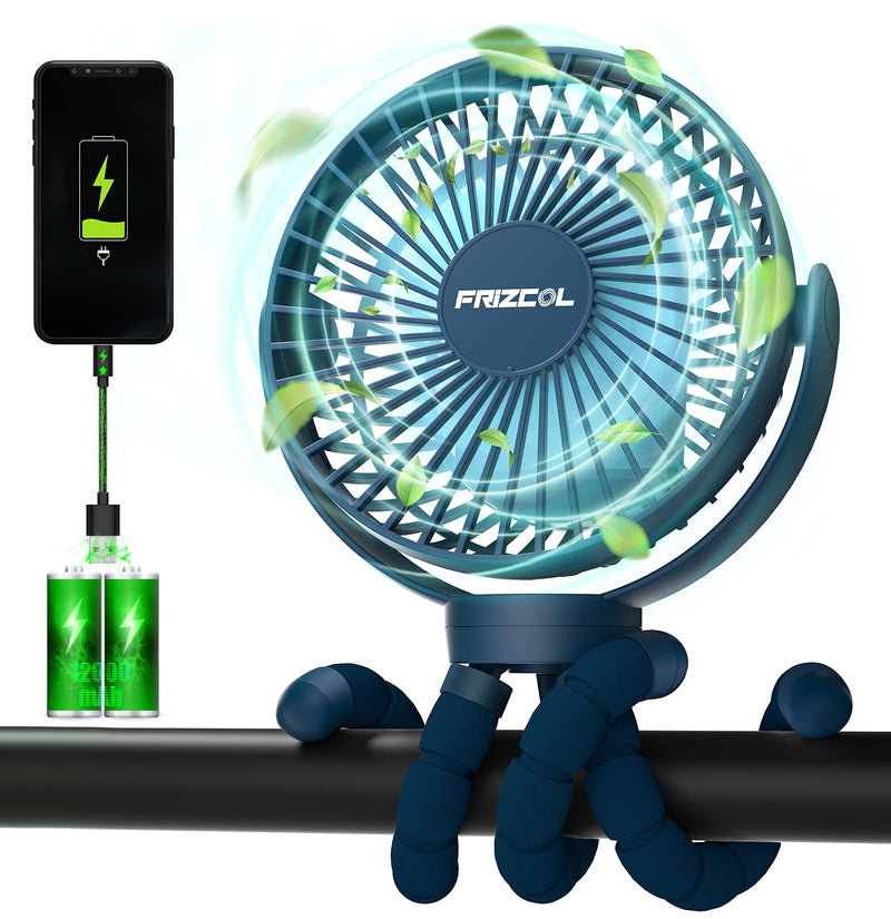 Portable Stroller Fan, Use As Power Bank 55H 12000mAh Battery Operated Fan Tripod Baby Car Seat Fan, Personal Mini Handheld/Desk/Small Clip On Fans For Stroller, Carseat, Bike, Beach, Bedroom, Camping Darkblue