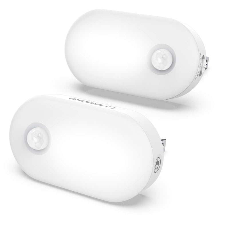 Motion Sensor Night Light Plug in, LYRIDZ LED Nightlight Super Bright 1-120LM Smart Cold White Light with Stepless Adjustable Brightness for Bedroom, Kitchen, Stairs, Hallway, 2 Pack