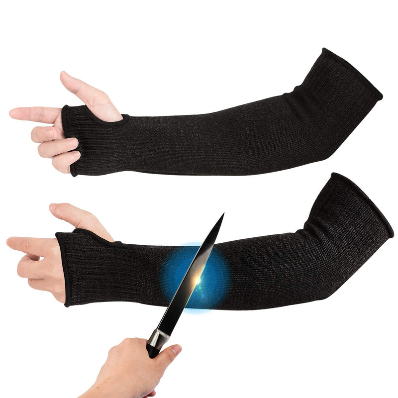 Arm Protectors Cut Heat Resistant Sleeve,Burn Resistant Anti Abrasion Safety Arm Guard for Garden Kitchen Farm 1 Pair Black With Thumb Hole