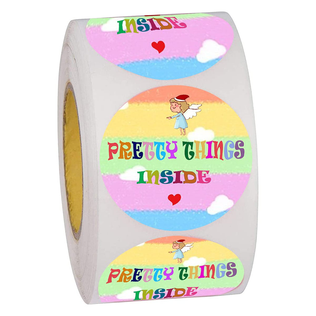 500 Pcs "Pretty Things Inside "Stickers,Round Rainbow Small Business Thank You for Shopping Stickers Labels for Handmade Craft,Goods Package,Envelopes Sealing