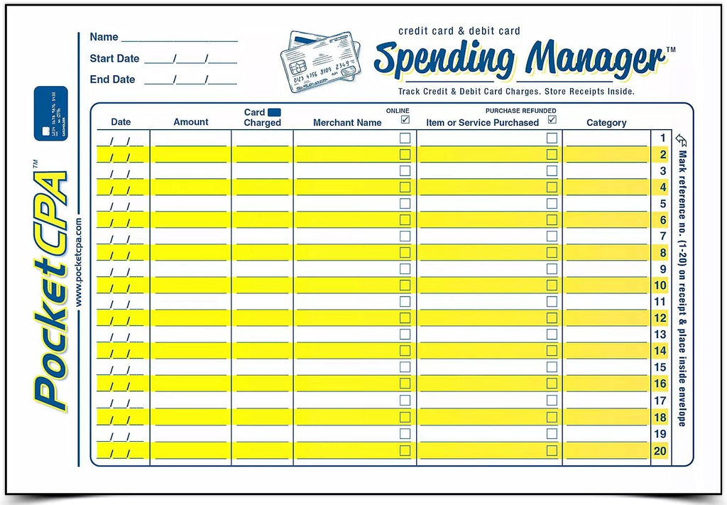 Credit Card Spending Envelopes. Large Envelopes with Ledger to Record & Track Purchases. Stores Receipts. Matches Receipts & Purchases to Charges on Monthly Statements. Budget Organizer. 12/Pack.