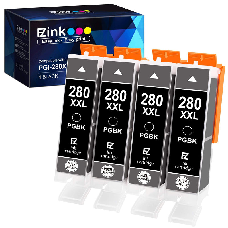 E-Z Ink (TM) Compatible Ink Cartridge Replacement for Canon PGI-280XXL PGI 280 XXL for PIXMA TR7520 TR8520 TS6120 TS6220 TS8120 TS8220 TS9120 TS9520 TS9521C Printer (4 PGBK)