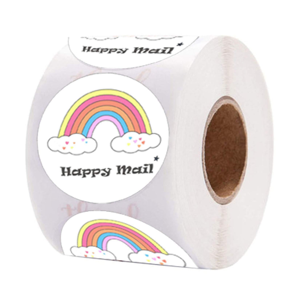 Rainbow Happy Mail Stickers 1.5 Inch Mailing Sticker - 500 Pcs Thank You Labels for Small Shops , Shipping Package Lables Decorative Flower Boutiquets Envelope Sealings Rainbow