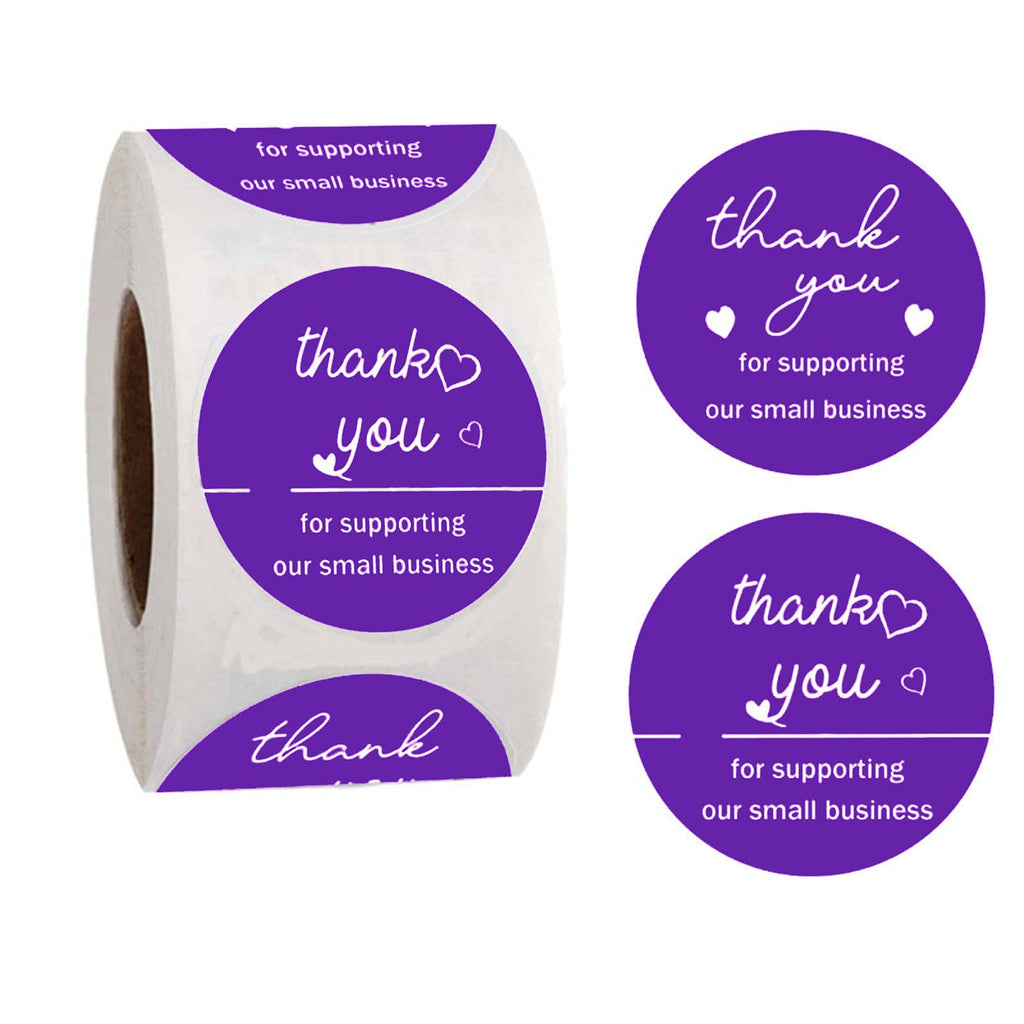 Purple Thank You Stickers Small Business, 1.5” Thank You for Supporting Our Small Business Label Stickers, 500 Pcs Packaging Stickers with Hearts for Small Shop, Boutiques, Business Gift Bags Purple