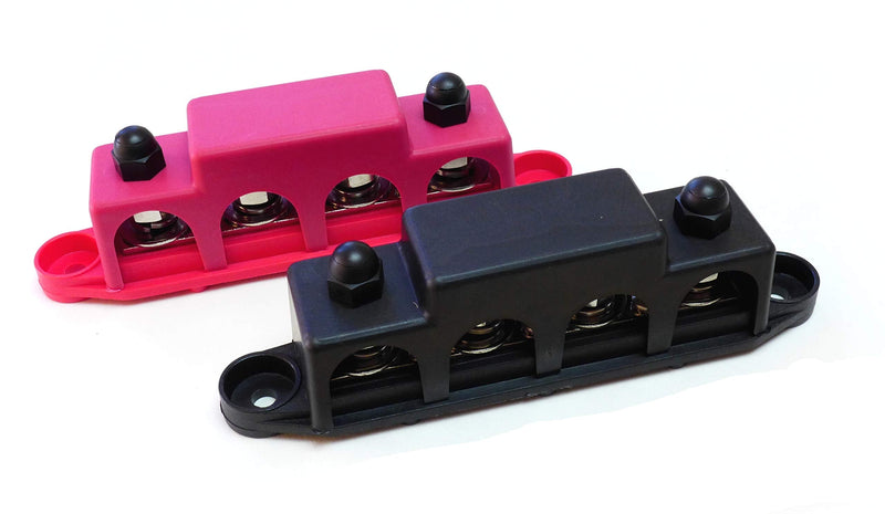 Bay Marine Supply Busbar – 4-Post Stainless Steel 5/16" Stainless Power Distribution Block - 250A Rating - Pair of Red & Black Large 4-Post 5/16" (250A)