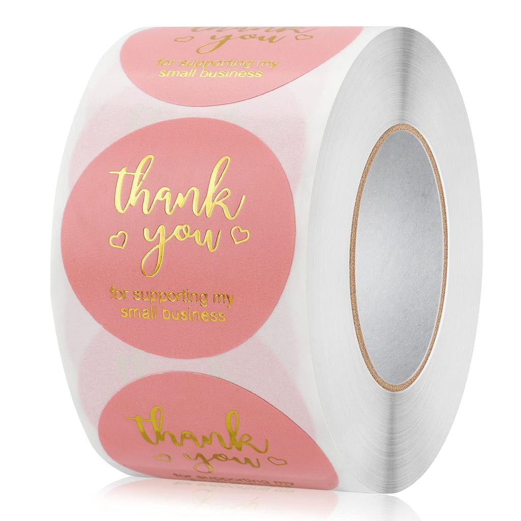 ABenkle 500 Pcs 1.5" Thank You Stickers Roll for Supporting My Small Business Stickers,Parents' Day, Waterproof Thank You Labels for Greeting Cards, Flower Bouquets, Gift Wraps, Tags, Mailers Bag. Pink