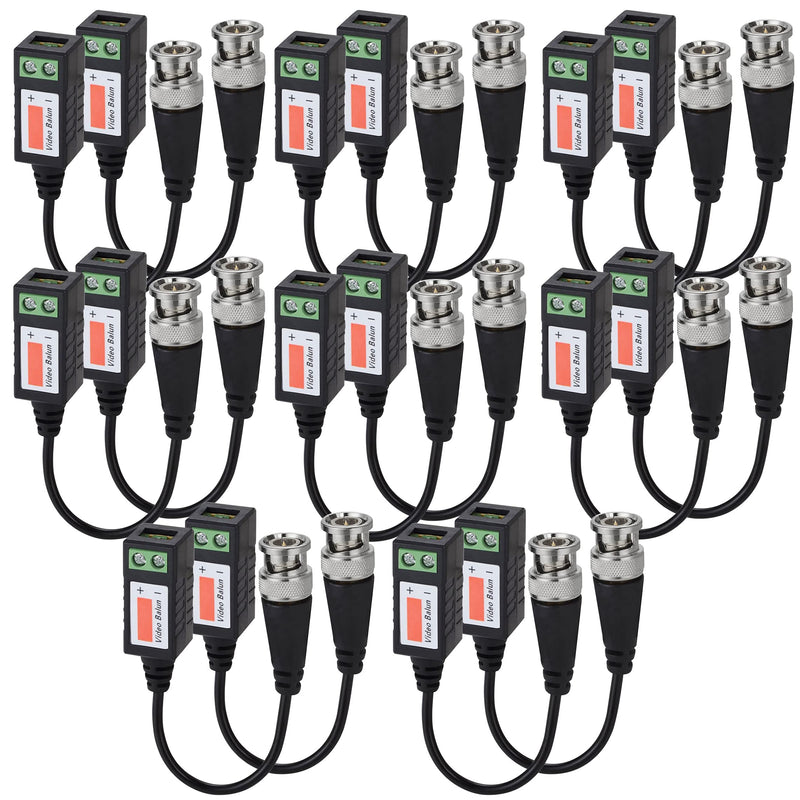 Passive Video Balun Connectors 8 Pairs Cat5 HD Mini CCTV BNC Video Balun Transceiver Cable with Lighting Protection and Coax BNC Connector to RJ45 Terminal for CCTV Surveillance Camera Systems