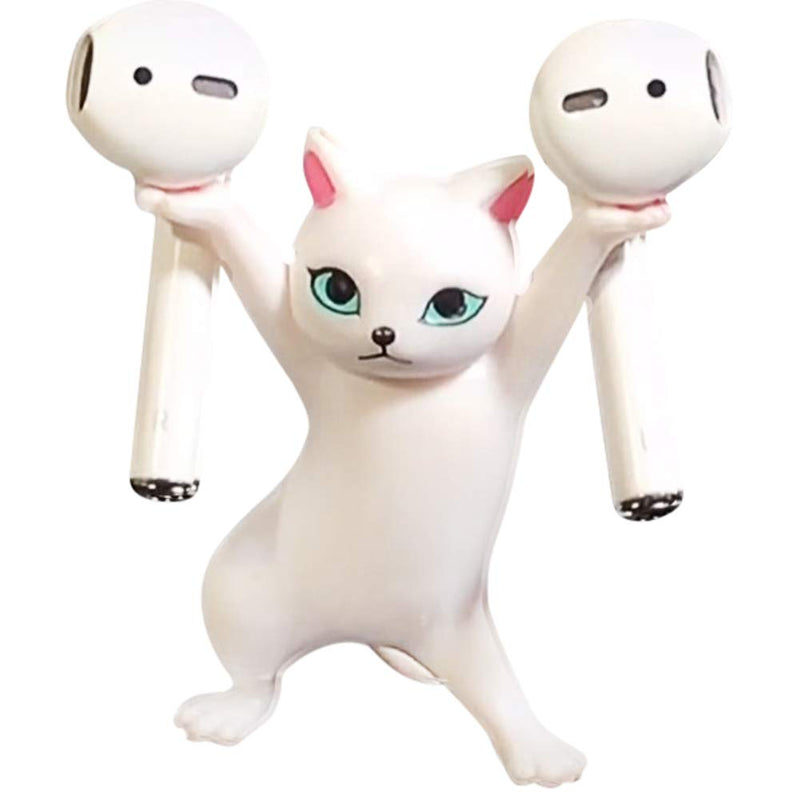 ã€Upgraded Anti-Dropã€‘ Magnetic Cute Dance Cat Airpod Holder Headphone Stand Earbuds Holder for Apple AirPods 1& 2 3 Pro,Unique Birthday Bday Present Gifts Ideas(White) White