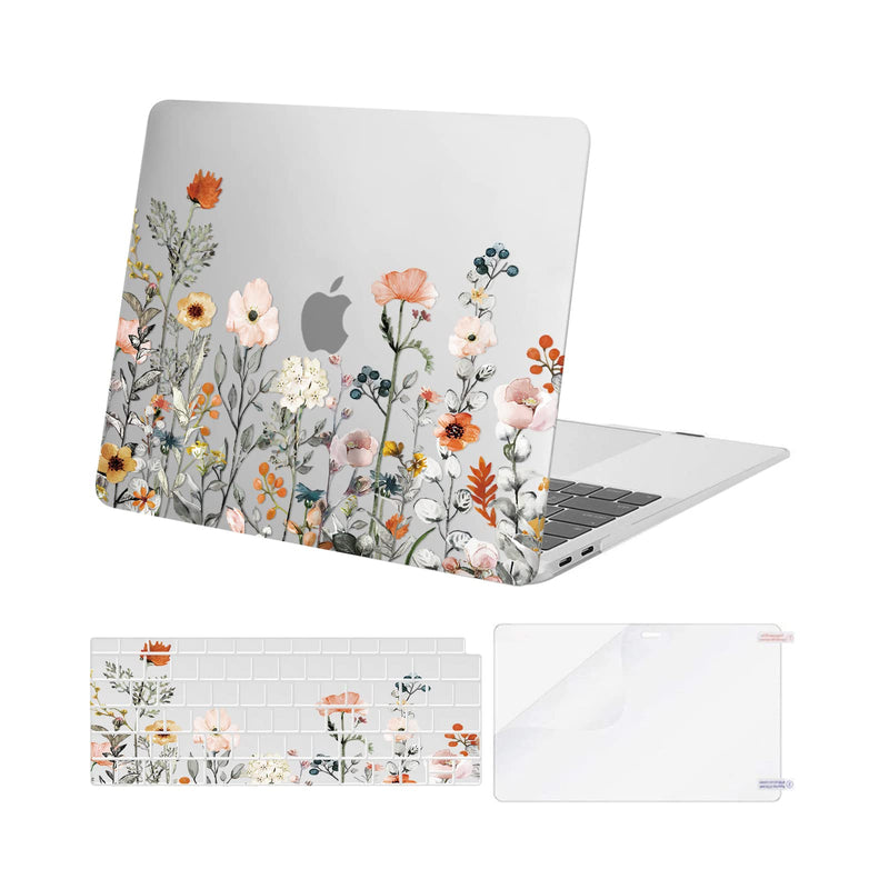 MOSISO Compatible with MacBook Air 13 inch Case 2022 2021 2020 2019 2018 Release A2337 M1 A2179 A1932 Retina Display, Plastic Garden Flowers Hard Shell&Keyboard Cover&Screen Protector, Transparent