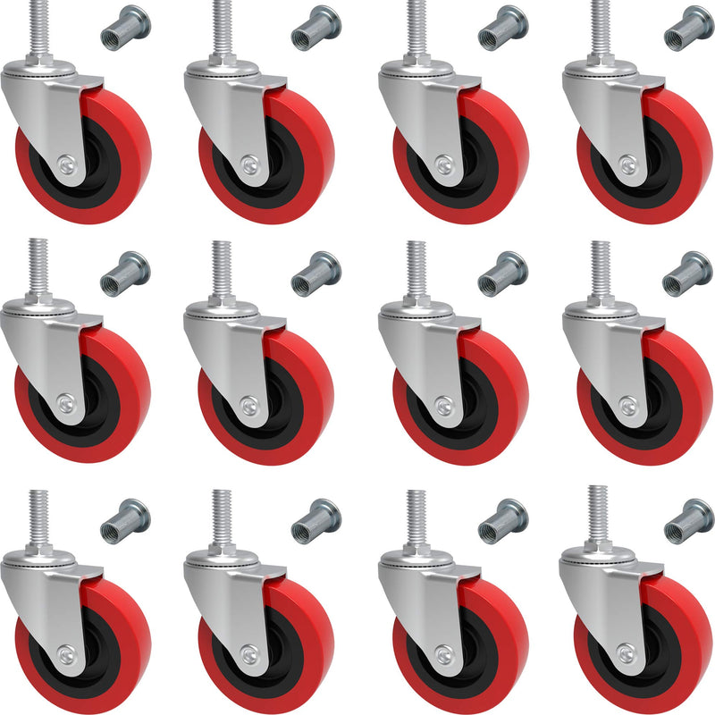 12 Pack Creeper Wheels 2.5 Inch Heavy Duty Swivel Caster Wheel Creeper Service Cart Stool Post Mount, M10 (Around 3/8") x 1" Metric Threaded Stem Casters Wheels Replacement M10x25-12pcs