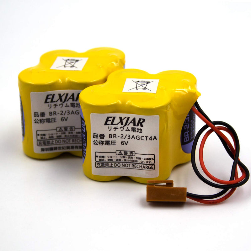 (2-Pack) BR-2/3AGCT4A 6V 4400mAh Replacement Battery for Panasonic FANUC A98L-0031-0025, CUSTOM-107, SHS749, ALIT0138, LIT0138 (Black Connector)