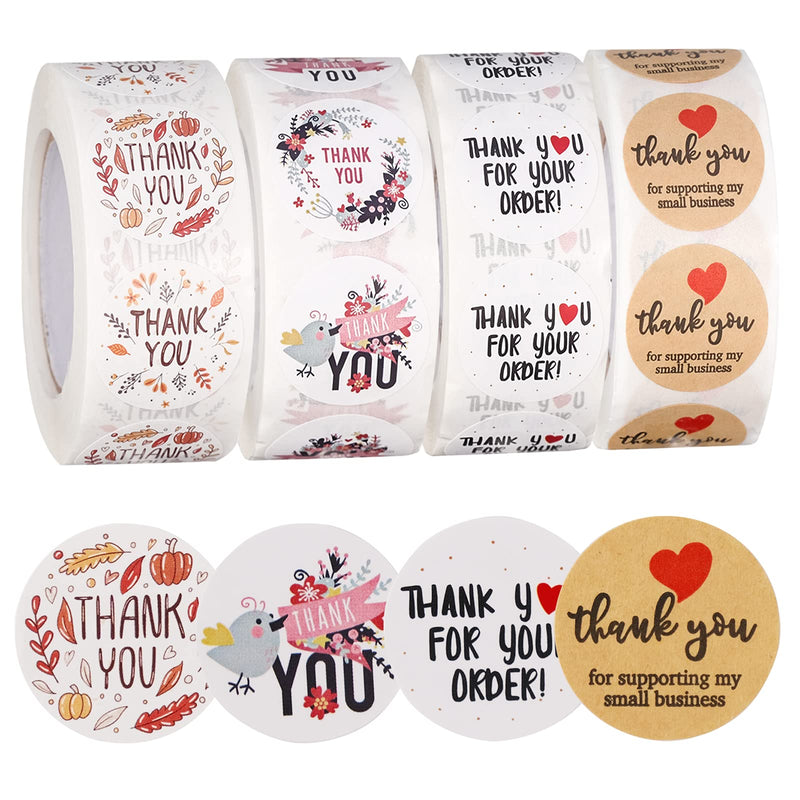 Thank You Stickers Small Business - 4 Rolls 2000 Pieces Thank You for Supporting My Small Business Stickers Labels for Envelopes, Bubble Mailers and Gift Bags Packaging , 1 Inch，500 Pieces Each Roll Pattern 1inch