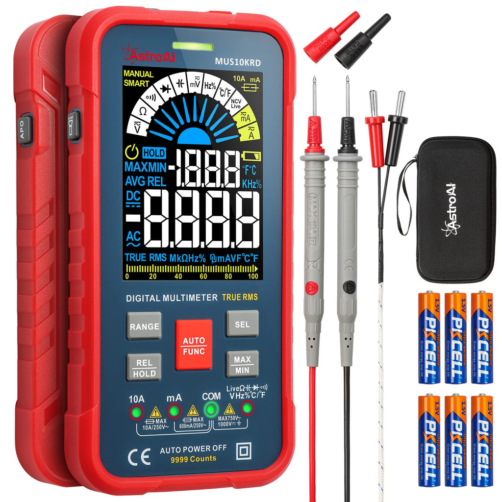 AstroAI Digital Multimeter 10000 Counts TRMS Auto-Ranging Color LCD Screen Voltmeter, Fast Accurately Measures Voltage Current Amp Resistance Continuity Duty-Cycle Capacitance Temperature