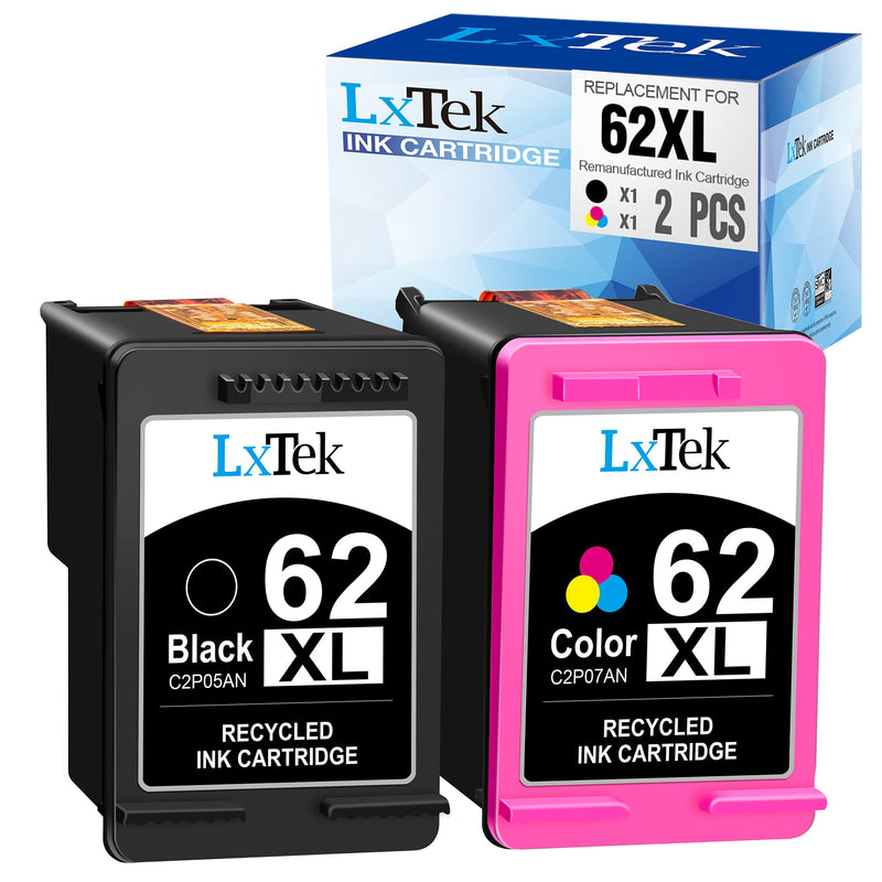 LxTek Remanufactured Ink Cartridge Replacement for HP 62XL 62 XL to use with Envy 5540 5660 7645 5642 5542 5643 5640 7644 OfficeJet 250 5740 200 5745 Printer, High Yield(1 Black,1 Tri-Color, 2 Pack)