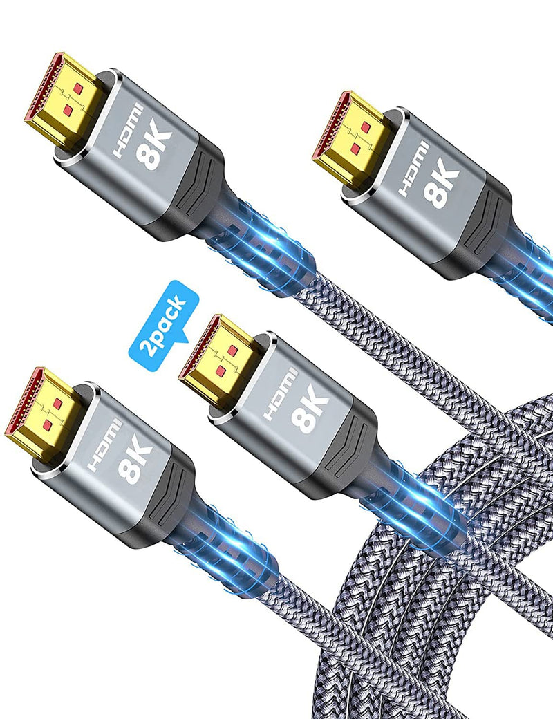 8K HDMI Cable 2-Pack 6.6FT, Highwings Slim 48Gbps High Speed HDMI Braided Cord-4K@120Hz 144Hz 8K@60Hz, HDCP 2.2&2.3, Dynamic HDR,eARC,DTS:X,RTX 3090,Dolby Compatible with Roku TV/HDTV/PS5/Blu-ray 6.6 feet