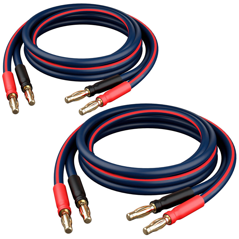 GearIT 14 AWG Speaker Cable with Banana Plugs (2 Pack, 9.9 Feet - 3 Meter), 14Ga Banana Wire for Bi-Wire Bi-Amp HiFi Surround Sound - Navy, 10 Ft 3m - 9.9ft, 2pack