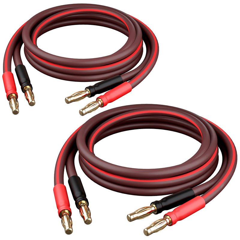 GearIT 14 AWG Speaker Cable with Banana Plugs (2 Pack, 3.3 Feet - 1 Meter), 14Ga Banana Wire for Bi-Wire Bi-Amp HiFi Surround Sound - Brown, 3 Ft 1m - 3.3ft, 2pack