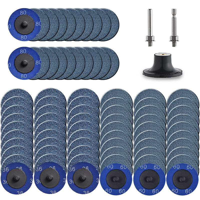 Tshya Roll Lock Disc, 80 Pcs 2 inch Die Grinder Sanding Discs with 1/4" Disc Holder, Zirconia Coated 36/60/80 Grit for Surface Prep Mix 80Pcs
