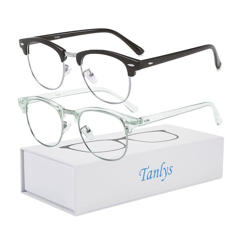 Tanlys 2 Pack Blue Light Blocking Glasses for Computer Eye Strain [Dry Eye & Sour Eye], Anti UV Reduce Headache Stylish 007-Black Clear