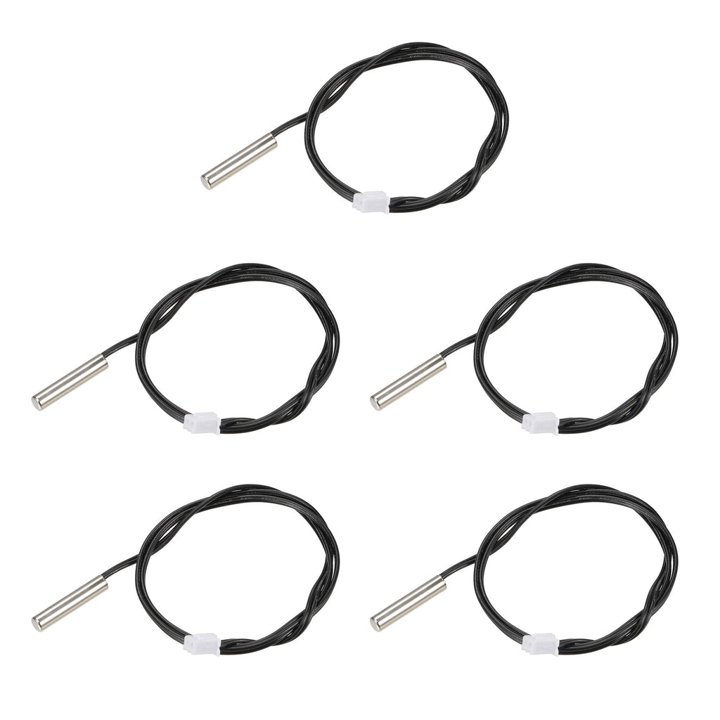 uxcell 5pcs 20K Temperature Sensor Probe, Stainless Steel NTC Thermal Sensor Probe 50cm Digital Thermometer Extension Cable