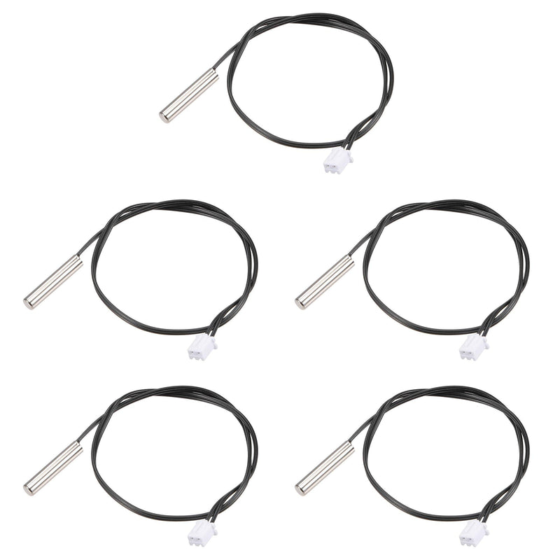 uxcell 5pcs 20K Temperature Sensor Probe, Stainless Steel NTC Thermal Sensor Probe 30cm Digital Thermometer Extension Cable