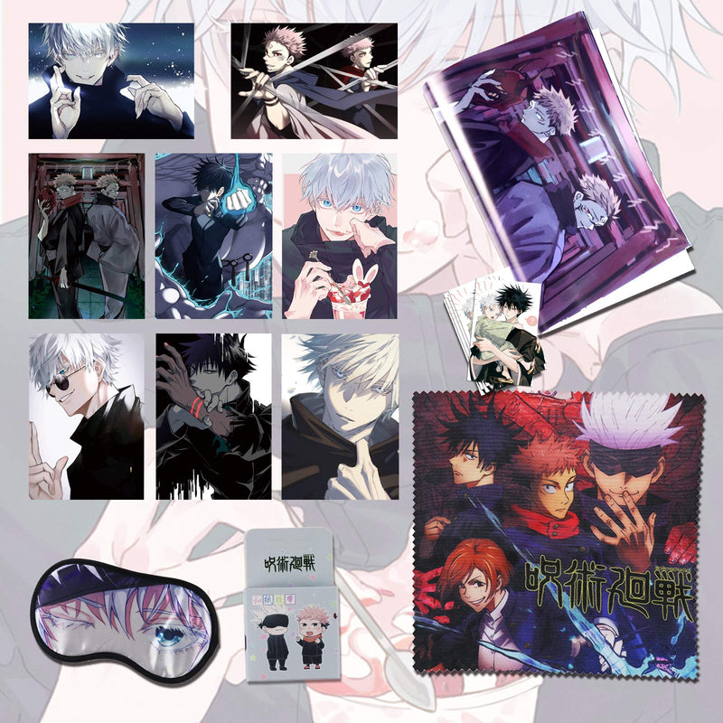 Jujutsu Kaisen Wallet Gift Sets, Including 8 Posters, Card Stickers， Glasses Cloth, Blindfold, Tape for Gojo Anime Fans