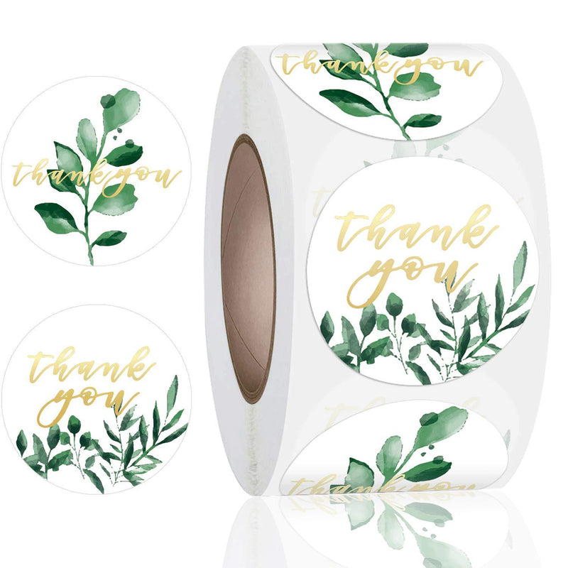 Thank You Label Sticker 1.5" Round, 500 Labels per Roll, Thank You Sticker for Birthday, Wedding, Gift, Bridal Shower Gold .The Poster Pattern is Two Different Leaves. Golden Font.