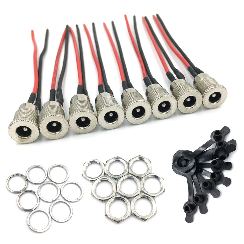8Pack Female DC Threaded Barrel Jack Panel Adapter 5.5mm x 2.1mm Connector, 18AWG Wire DC Power Jack Panel Mount Socket 2 Pin Solder Type with Dustproof Plug,for MP3 Phone Audio Video CCTV,lkelyonewy