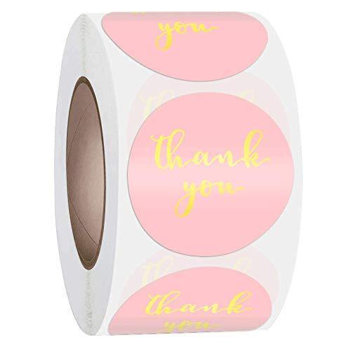 Thank You Stickers Roll, Business Stickers, Envelopes Stickers, Packaging Bags Stickers, Boxes Stickers, Gifts for Sealing and Decoration Stickers, 500 Labels Per Roll (Pink+Gold) Pink+gold