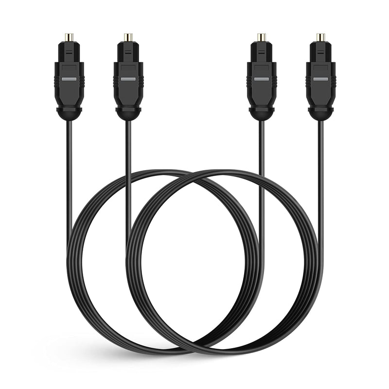 2 PCS Digital Optical Audio Cable 6ft/1.8M - [24K Gold-Plated, Ultra-Durable] Slim Optical Cable Digital Audio Cable for Home Theater, Sound Bar, TV, PS4, Xbox, Playstation & More