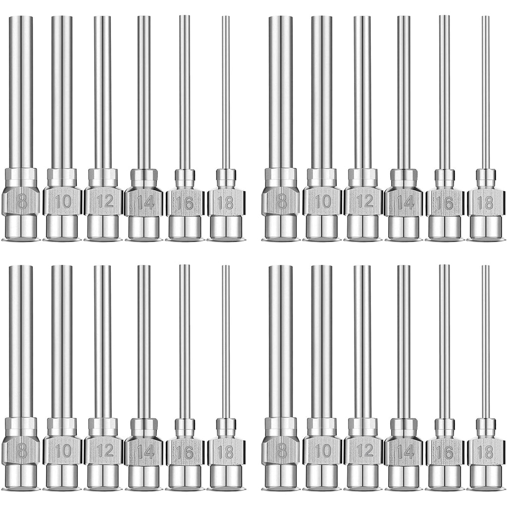 24 Pieces Dispensing Needle 1 Inch Stainless Steel Blunt Tip Luer Lock Stainless Steel Blunt Needles (8, 10, 12, 14, 16, 18 Gauge)