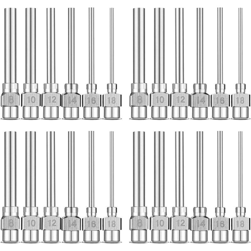 24 Pieces Dispensing Needle 1 Inch Stainless Steel Blunt Tip Luer Lock Stainless Steel Blunt Needles (8, 10, 12, 14, 16, 18 Gauge)