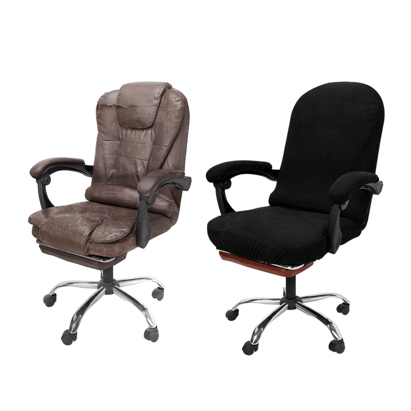 Necolorlife Office Chair Cover with Armrest Covers Stretchable Desk Chair Cover Thick Checked Jacquard High Back Office Seat Cover for Universal Rotating Chair (Large Size,Black) Black With Arm Covers Large